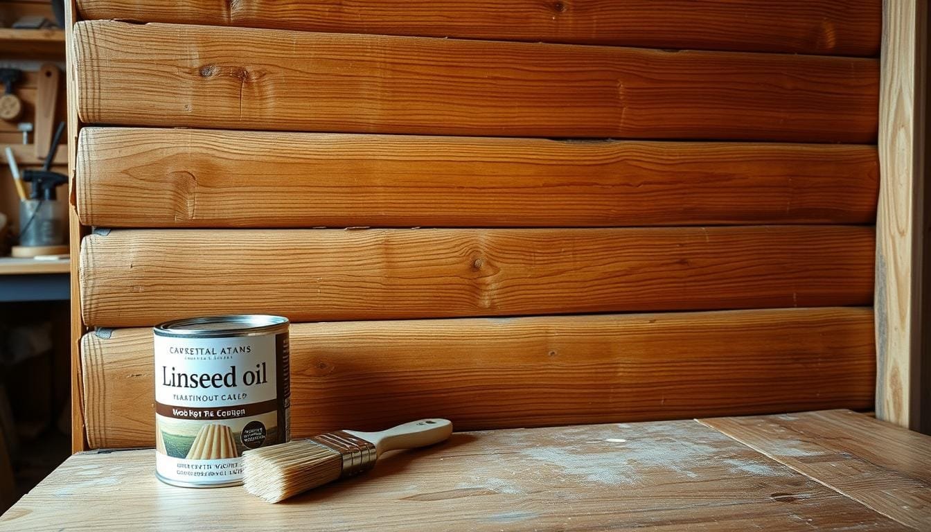 Applying Linseed Oil to Protect Cabin Wood from Moisture and Decay