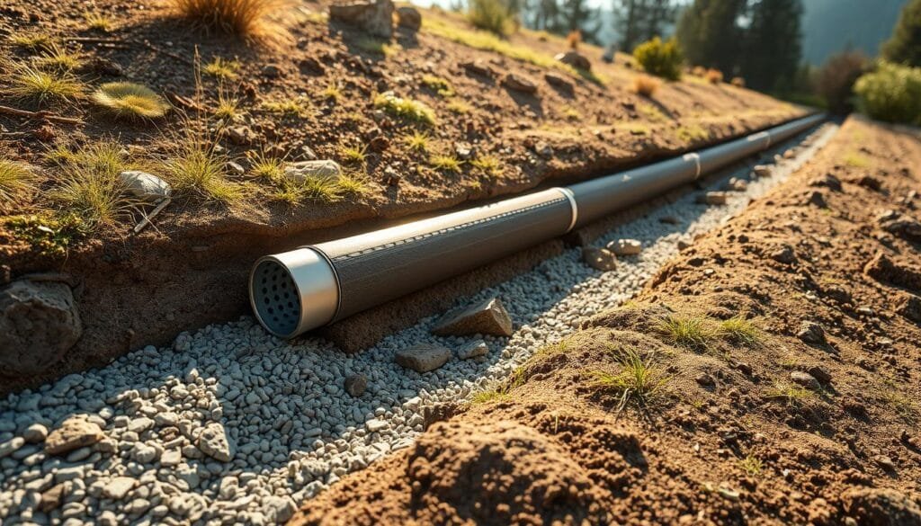 French drain installation for water management