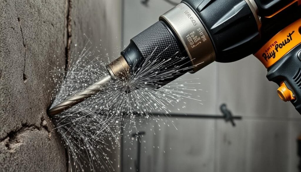 A heavy-duty, industrial-grade drill with a powerful motor and a sturdy, ergonomic grip, standing prominently on a workbench against a backdrop of timber framing materials. The drill's metallic body gleams under the warm, diffused lighting, casting subtle shadows that accentuate its robust construction. The drill bit, capable of effortlessly boring through thick timber, is visible, ready to tackle the demands of foundation work. The overall scene conveys a sense of strength, reliability, and the expertise required for successful cabin building. A heavy-duty, industrial-grade drill with a powerful motor and a sturdy, ergonomic grip, standing prominently on a workbench against a backdrop of timber framing materials. The drill's metallic body gleams under the warm, diffused lighting, casting subtle shadows that accentuate its robust construction. The drill bit, capable of effortlessly boring through thick timber, is visible, ready to tackle the demands of foundation work. The overall scene conveys a sense of strength, reliability, and the expertise required for successful cabin building.