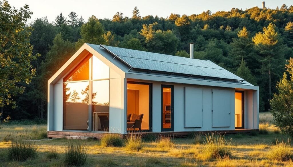 A modular power expansion cabin nestled in a serene, natural setting. The cabin's sleek, geometric form is offset by the lush, verdant landscape, creating a harmonious balance. Sunlight filters through the cabin's large windows, casting warm, golden hues across the interior. The cabin's modular design allows for effortless scalability, with multiple interconnected units showcasing the versatility of this power generation system. Carefully placed solar panels on the roof harness renewable energy, while a battery storage system ensures reliable, off-grid power. The cabin's minimalist aesthetic and attention to sustainability make it an ideal solution for remote locations or areas in need of scalable, renewable energy infrastructure. A modular power expansion cabin nestled in a serene, natural setting. The cabin's sleek, geometric form is offset by the lush, verdant landscape, creating a harmonious balance. Sunlight filters through the cabin's large windows, casting warm, golden hues across the interior. The cabin's modular design allows for effortless scalability, with multiple interconnected units showcasing the versatility of this power generation system. Carefully placed solar panels on the roof harness renewable energy, while a battery storage system ensures reliable, off-grid power. The cabin's minimalist aesthetic and attention to sustainability make it an ideal solution for remote locations or areas in need of scalable, renewable energy infrastructure.