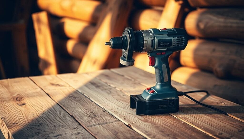 A rugged, high-torque drill with a powerful motor, designed for heavy-duty construction work in the wilderness. The drill is held firmly in the foreground, its robust metal casing and textured grip conveying a sense of durability and reliability. Surrounding the drill are weathered timber beams, representing the challenging building materials common in remote cabin construction. Soft, warm lighting illuminates the scene, casting long shadows and creating a rustic, atmospheric mood. The overall composition emphasizes the drill's suitability for tackling the demanding tasks of timber frame and log work, making it an essential tool for the remote builder. A rugged, high-torque drill with a powerful motor, designed for heavy-duty construction work in the wilderness. The drill is held firmly in the foreground, its robust metal casing and textured grip conveying a sense of durability and reliability. Surrounding the drill are weathered timber beams, representing the challenging building materials common in remote cabin construction. Soft, warm lighting illuminates the scene, casting long shadows and creating a rustic, atmospheric mood. The overall composition emphasizes the drill's suitability for tackling the demanding tasks of timber frame and log work, making it an essential tool for the remote builder.