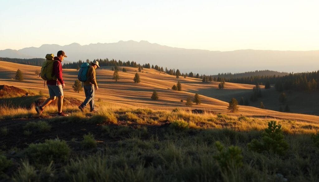 A serene landscape showcasing the process of selecting land for a cozy cabin. In the foreground, a pair of hikers examine a plot of land, assessing its topography, soil quality, and accessibility. The middle ground features rolling hills dotted with trees, casting long shadows under a warm, golden hour light. In the background, a distant mountain range provides a picturesque backdrop, hinting at the tranquility and seclusion of the perfect cabin site. The scene conveys a sense of exploration, contemplation, and connection with the natural world, capturing the essence of the cabin land selection journey. A serene landscape showcasing the process of selecting land for a cozy cabin. In the foreground, a pair of hikers examine a plot of land, assessing its topography, soil quality, and accessibility. The middle ground features rolling hills dotted with trees, casting long shadows under a warm, golden hour light. In the background, a distant mountain range provides a picturesque backdrop, hinting at the tranquility and seclusion of the perfect cabin site. The scene conveys a sense of exploration, contemplation, and connection with the natural world, capturing the essence of the cabin land selection journey.