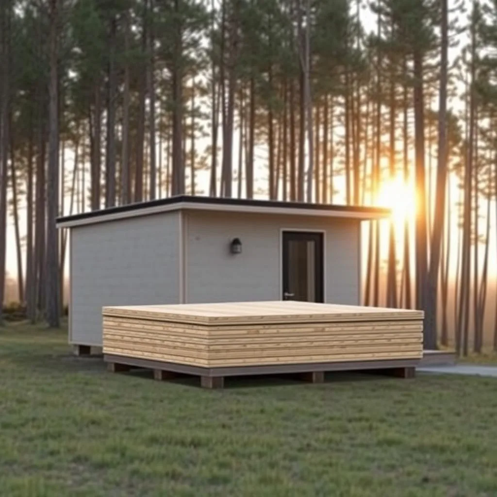 A simple, budget-friendly cabin constructed with structural insulated panels (SIPs), nestled in a serene, lightly forested landscape. In the foreground, the cabin's exterior features clean, minimalist lines and muted, natural tones that blend seamlessly with the surrounding environment. The middle ground showcases the efficient SIP construction, with the panels' layered composition visible, emphasizing their insulative properties. In the background, a soft, golden-hour light filters through the trees, casting a warm, inviting glow over the scene. The overall composition conveys a sense of tranquility, practicality, and sustainability, reflecting the cost-effective yet durable nature of the cabin's design. A simple, budget-friendly cabin constructed with structural insulated panels (SIPs), nestled in a serene, lightly forested landscape. In the foreground, the cabin's exterior features clean, minimalist lines and muted, natural tones that blend seamlessly with the surrounding environment. The middle ground showcases the efficient SIP construction, with the panels' layered composition visible, emphasizing their insulative properties. In the background, a soft, golden-hour light filters through the trees, casting a warm, inviting glow over the scene. The overall composition conveys a sense of tranquility, practicality, and sustainability, reflecting the cost-effective yet durable nature of the cabin's design.