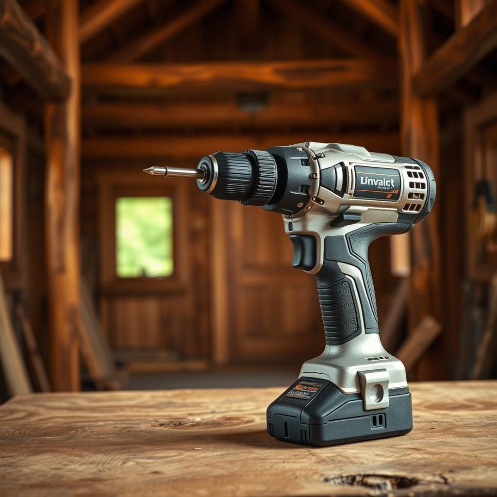 A sturdy impact driver sits on a rustic wooden workbench, its metallic body gleaming under warm studio lighting. In the background, the interior of a cozy cabin frames the scene, wooden beams and paneling creating a natural, earthy atmosphere. The driver's sharp drill bit and powerful torque hint at its ability to effortlessly drive screws and lag bolts into the cabin's sturdy wooden frame, essential for robust construction. The image conveys the rugged practicality and versatility of this specialized power tool for cabin building. A sturdy impact driver sits on a rustic wooden workbench, its metallic body gleaming under warm studio lighting. In the background, the interior of a cozy cabin frames the scene, wooden beams and paneling creating a natural, earthy atmosphere. The driver's sharp drill bit and powerful torque hint at its ability to effortlessly drive screws and lag bolts into the cabin's sturdy wooden frame, essential for robust construction. The image conveys the rugged practicality and versatility of this specialized power tool for cabin building.