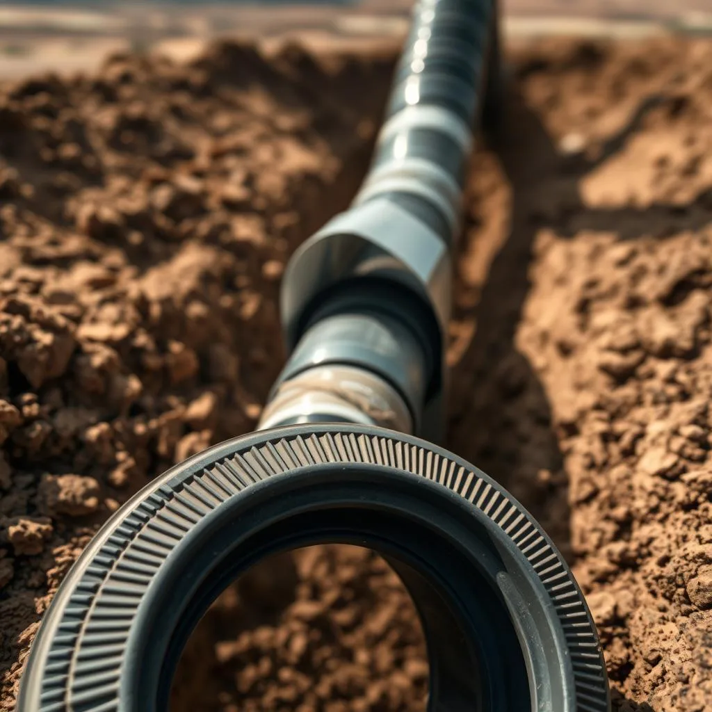 A well-crafted septic system requires quality sealing and waterproofing techniques. In the foreground, a close-up view showcases an expertly installed rubber gasket, its intricate ridges and grooves creating a watertight seal. In the middle ground, a pipe joint is meticulously wrapped with a specialized waterproofing tape, ensuring a seamless connection. The background reveals a panoramic view of the excavation site, with the soil texture and terrain providing a sense of the installation's context. The lighting is soft and diffused, casting subtle shadows that highlight the precision of the workmanship. The overall mood is one of technical proficiency, emphasizing the importance of attention to detail in creating a functional and long-lasting septic system.