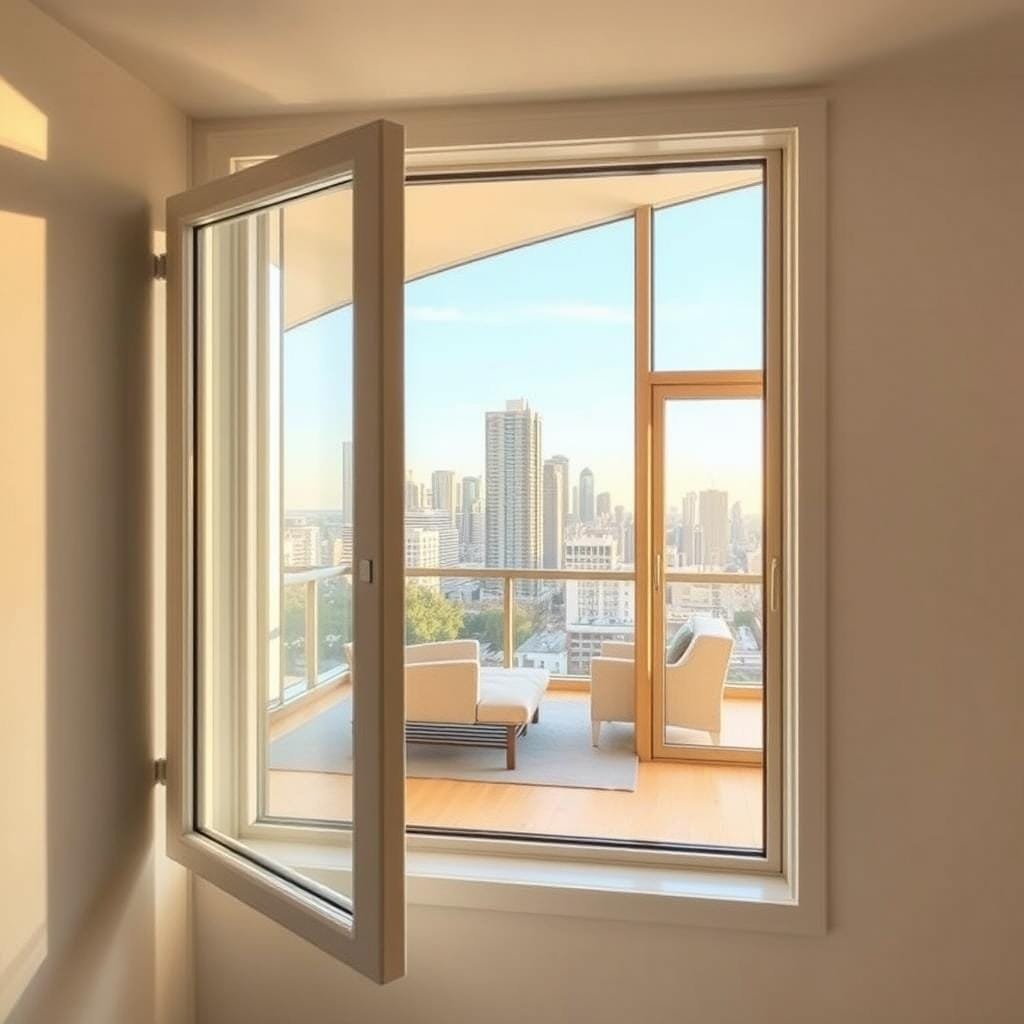 A well-lit, modern interior showcasing the advantages of professional window installation. In the foreground, a window frame is installed with precision, seamlessly integrated into the wall. The middle ground features a warm, inviting living space with natural light flooding in, highlighting the improved energy efficiency and thermal insulation. In the background, a cityscape can be seen through the newly installed windows, emphasizing the enhanced curb appeal and property value. The overall atmosphere conveys a sense of comfort, security, and attention to detail - the hallmarks of a professionally installed window system.