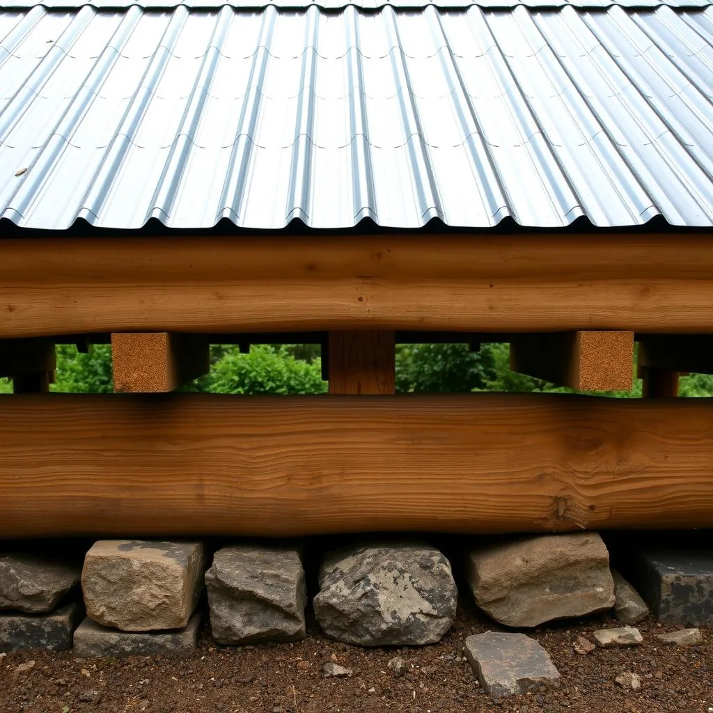 A well-maintained cabin foundation and protective roof against weathering. In the foreground, a sturdy timber foundation, with precise joints and leveled stones, anchoring the structure against the elements. The middle ground showcases a metal roof, its corrugated panels gleaming under the soft, diffused lighting, shedding rain and snow efficiently. In the background, a lush, verdant landscape provides a natural backdrop, hinting at the cabin's harmonious integration with its surroundings. The overall scene conveys a sense of enduring resilience, where careful construction and proactive measures safeguard the cabin from the ravages of time and weather. A well-maintained cabin foundation and protective roof against weathering. In the foreground, a sturdy timber foundation, with precise joints and leveled stones, anchoring the structure against the elements. The middle ground showcases a metal roof, its corrugated panels gleaming under the soft, diffused lighting, shedding rain and snow efficiently. In the background, a lush, verdant landscape provides a natural backdrop, hinting at the cabin's harmonious integration with its surroundings. The overall scene conveys a sense of enduring resilience, where careful construction and proactive measures safeguard the cabin from the ravages of time and weather.