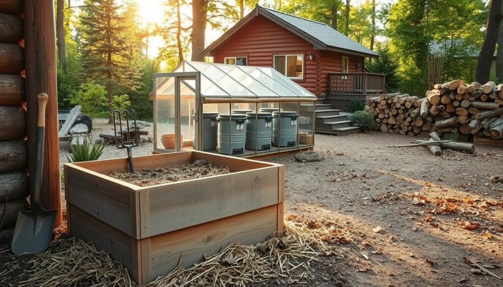 DIY cabin compost systems setup