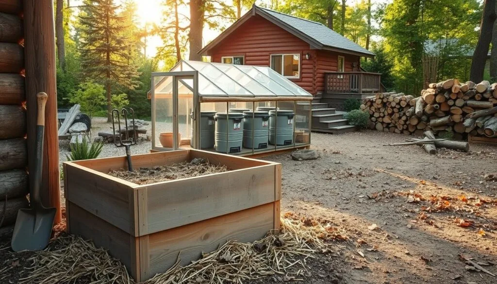 DIY cabin compost systems setup